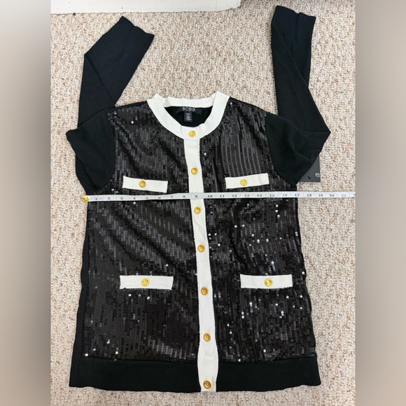 BCBG Black and White Sequin Cardigan size S new with tag - Picture 9 of 12
